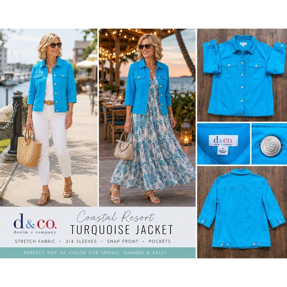 Denim & Co turquoise Denim Jacket Women S Stretch Comfort Costal Weekend Chic